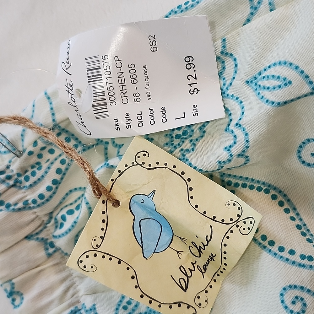 NWT Blu Chic Lounge Short Pant. Turquoise Floral Print. Size L - Picture 6 of 6